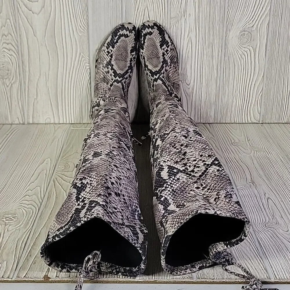 Marc Fisher Grey Snakeprint Knee High Zip Up Boots Womens Size 7 NEW